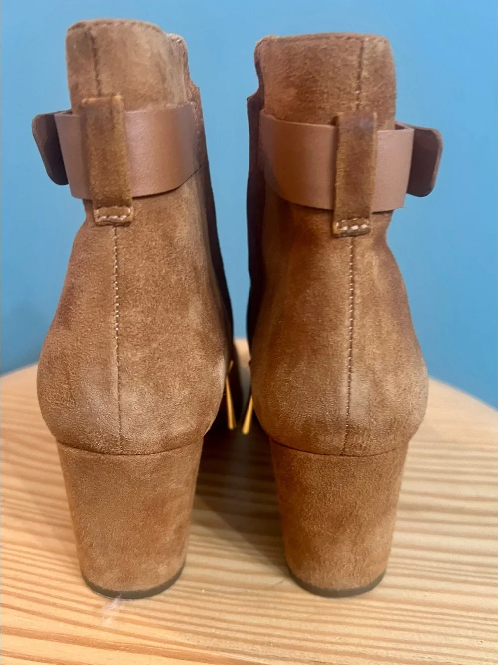 Michael Kors Brown Suede MK Logo Ankle Boots Block Heel Size 6.5